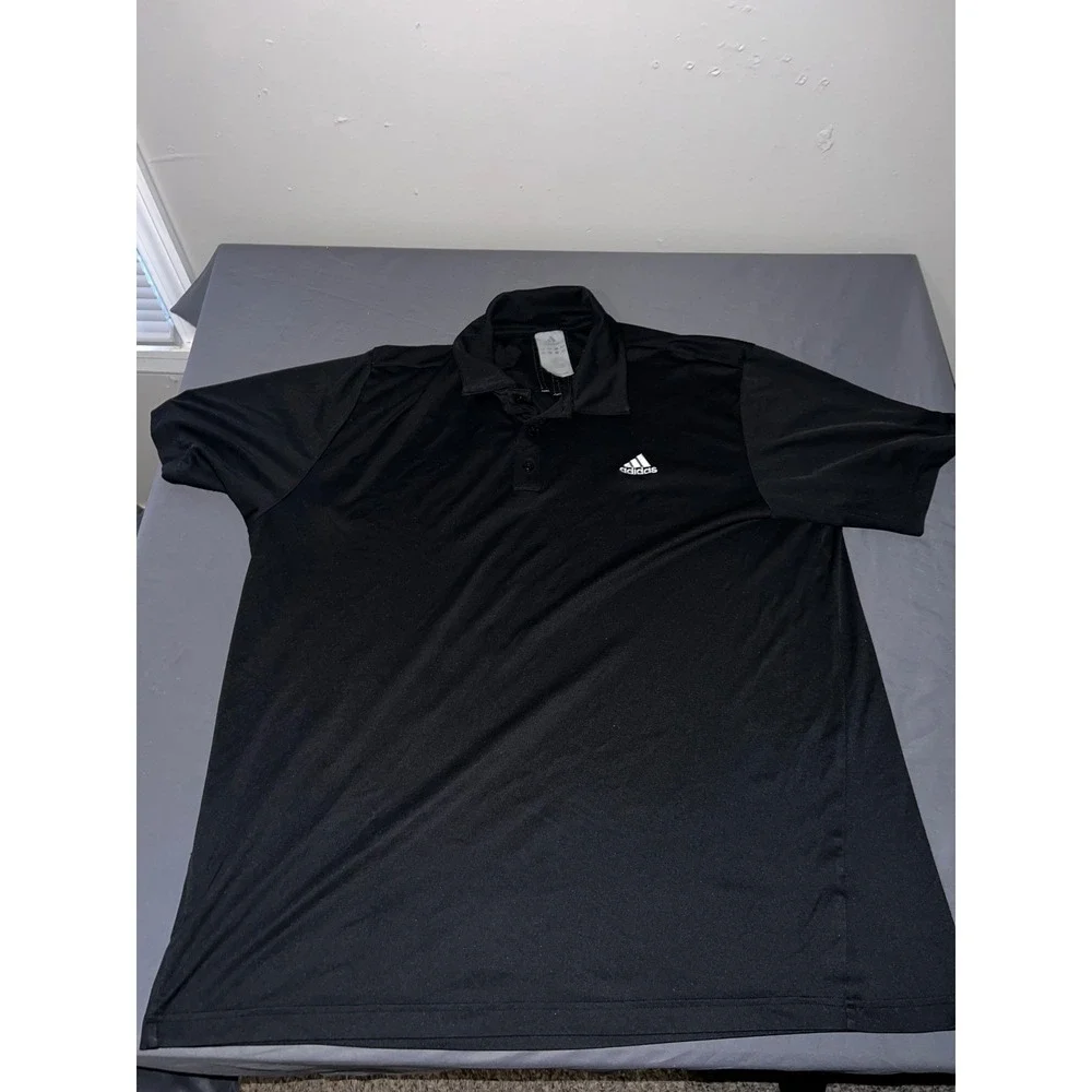 Adidas Mens Climalite Performance Polo Shirt Black Short Sleeve Logo Size L
